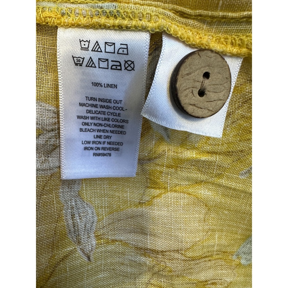 Nicole Miller 100% Linen Yellow Floral Button Back Boxy Top Large Lagonlook - Picture 8 of 12